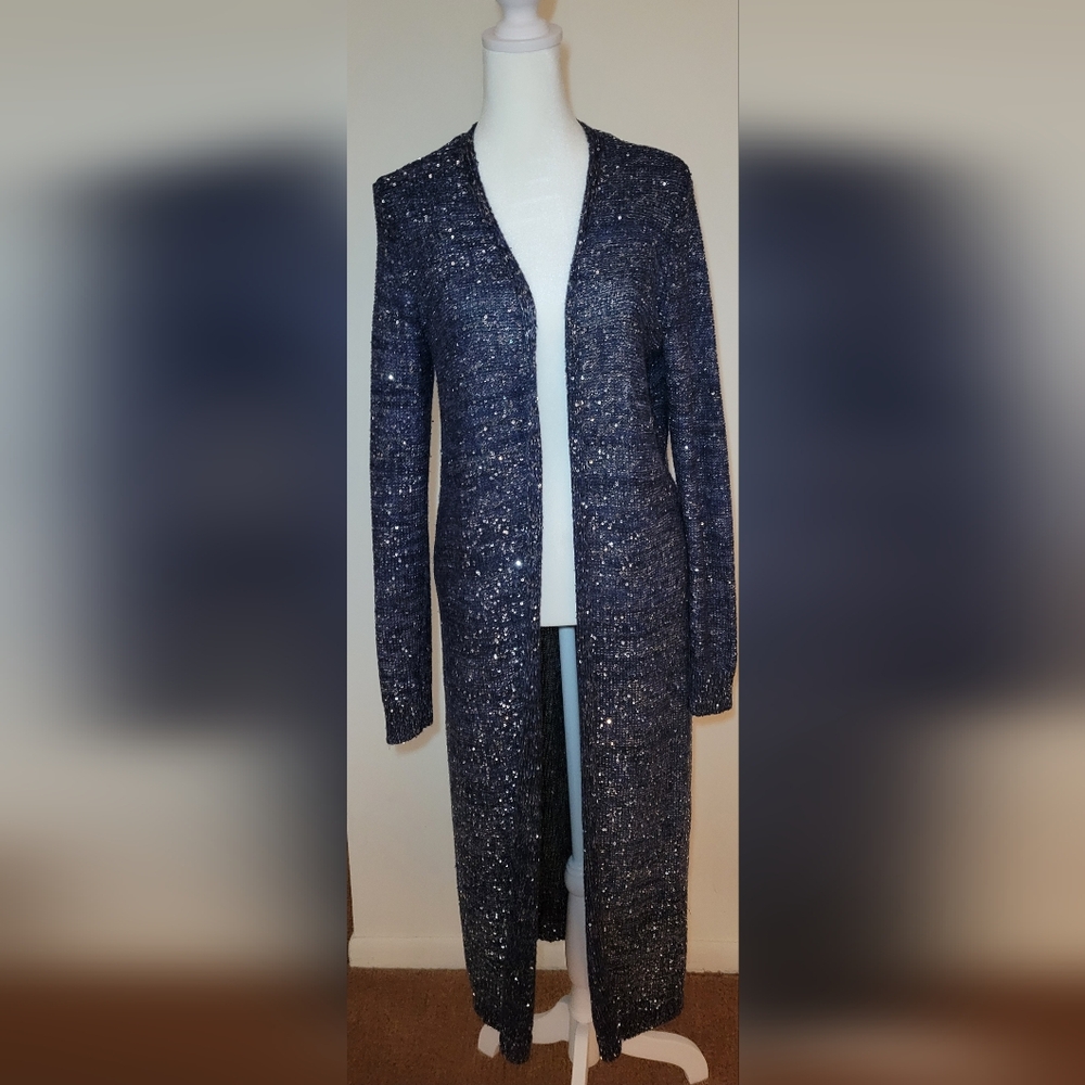 White House Black Market Sequin Duster Cardigan M ❤️🔥❤️🔥 - Picture 3 of 9